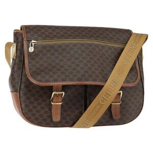 Authentic CELINE Macadam Canvas Shoulder Bag PVC Leather Brown Gold